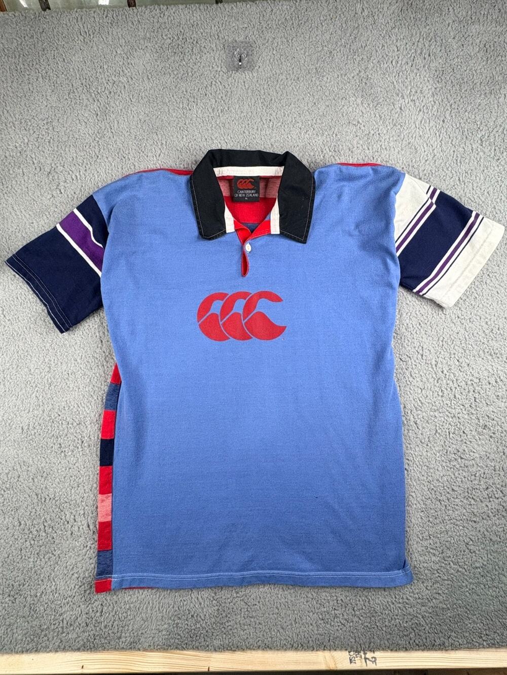 VTG Canterbury Of New Zealand Rugby Shirt Men's Size XL Blue Striped #11